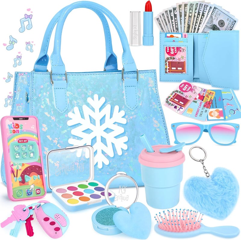 IDALIO Little Girl Purse, Frozen Toys for Girls Gifts, Toddler Purse Play Makeup, Pretend Makeup for Toddlers, Girl Gifts Frozen Purse, Birthday Christmas Princess Gifts Toys for 3 4 5 6 7 8 Year Old - Image 1